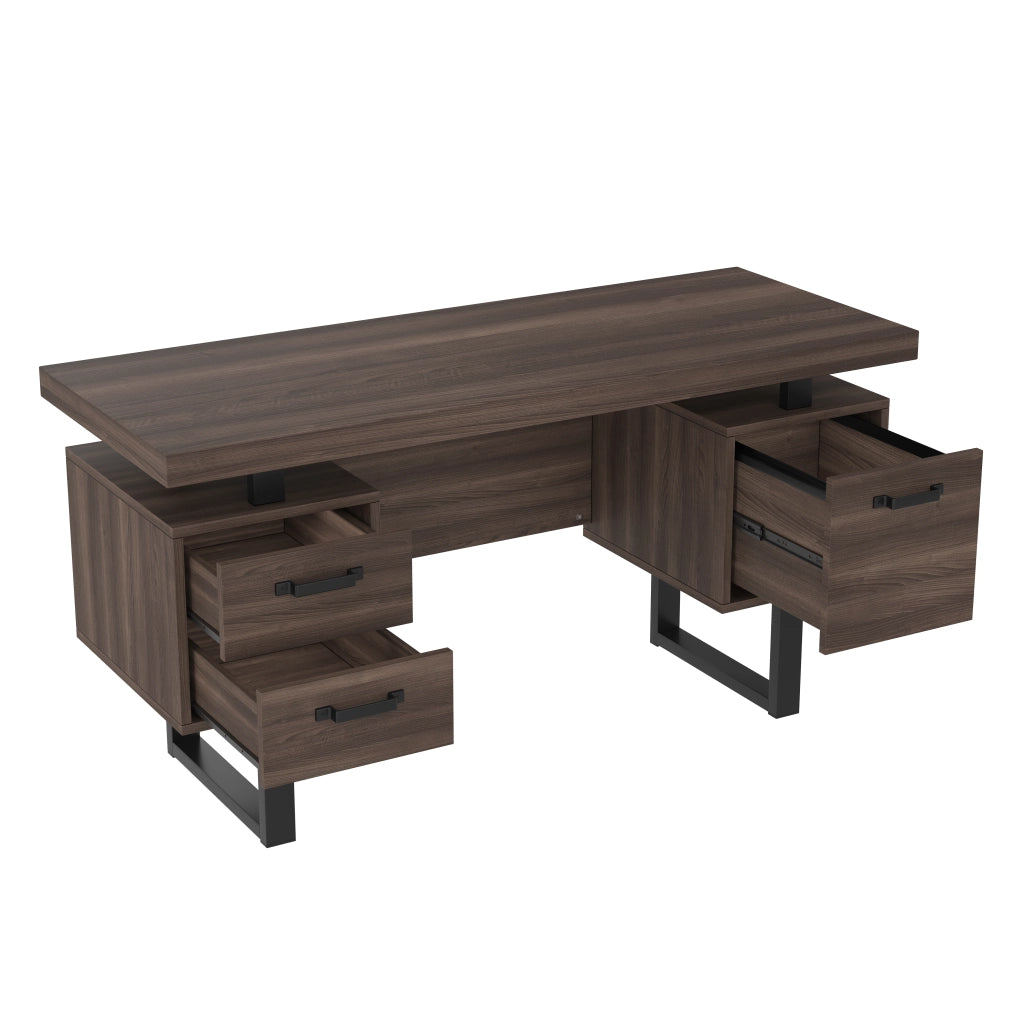 Scrivania da ufficio 135x54 cm con 2 cassetti e vano portadocumenti; MDF e metallo nero/marrone