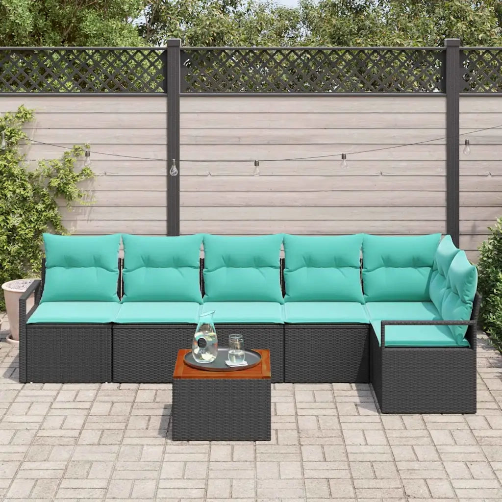 Set Divano da Giardino con cuscino 7 pcs Nero polyrattan 3347718