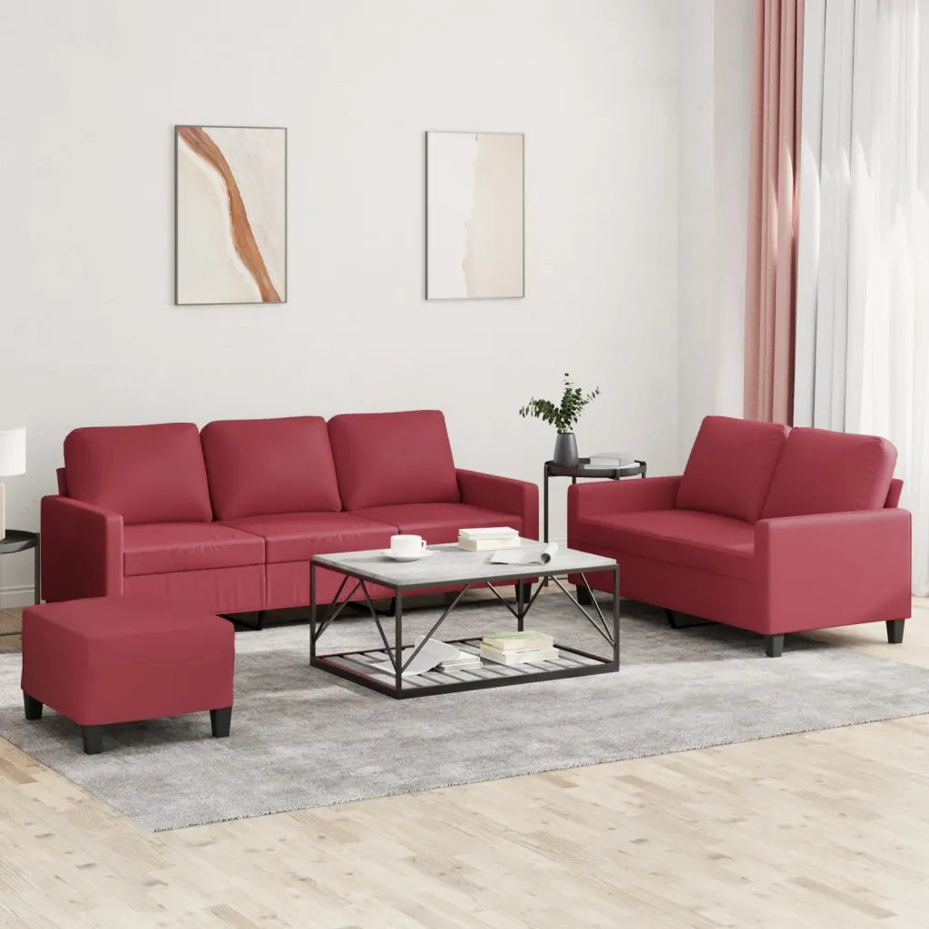 Set di Divani 3 pz con Cuscini Rosso Vino in Similpelle 3201426