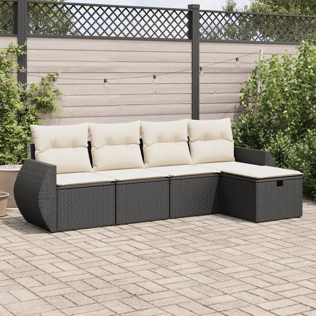 Set Divani da Giardino 5 pz con Cuscini in Polyrattan Nero 3325562
