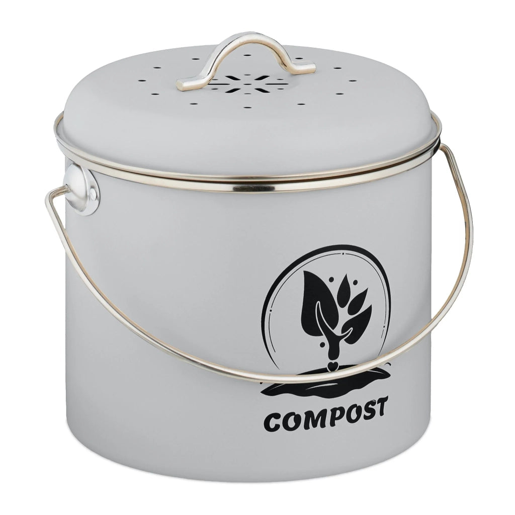 Secchiello per compost da cucina 20 x 22 x 19 cm circolazione dell'aria design rustico in latta 13_0017217
