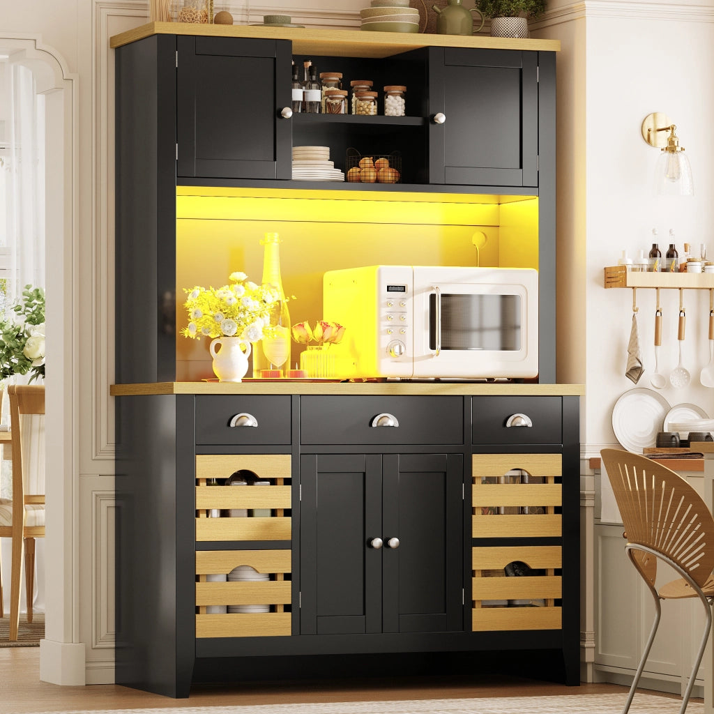 Armadio alto da cucina 120x40x188 cm con illuminazione RGB e ante soft close in MDF nero