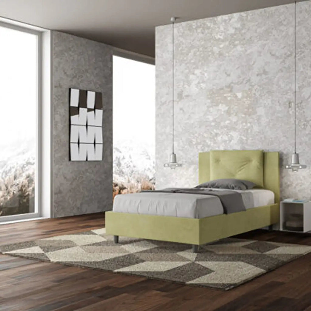 Letto una piazza e mezza contenitore imbottito 120x200 microfibra tè verde Appia