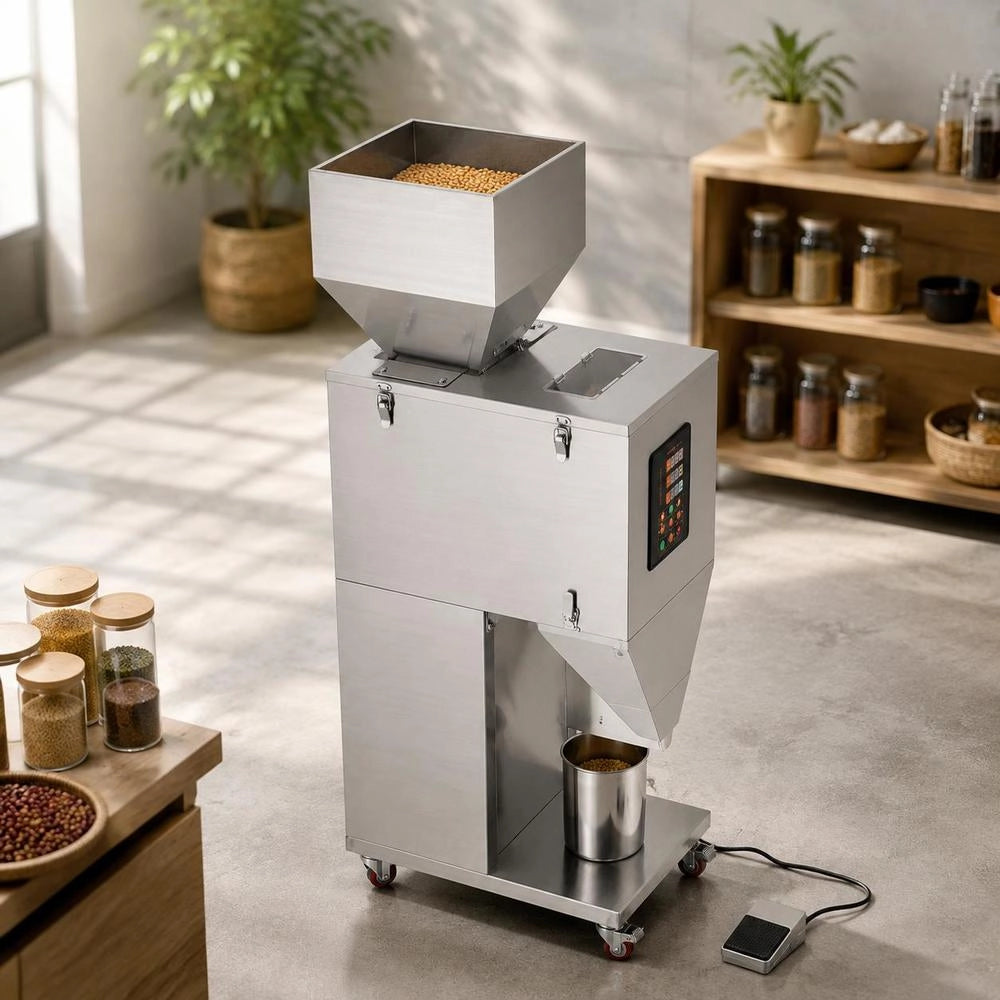 Particle Filling Machine, 0.022–2.2 Lbs/10–1000 G, Automatic Filling Machine With Foot Pedal, Stainless Steel Weighing Filling Machine, Weighing Filling Machine For Beans, Seeds, Grains, Tea, Granule Packaging