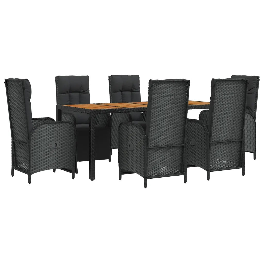Set da Pranzo da Giardino 7 pz Nero con Cuscini in Polyrattan 3185078