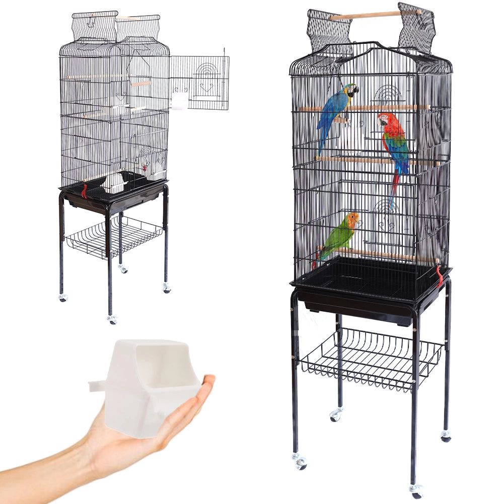 Gabbia Voliera per Uccelli Nera per Pappagalli con Tetto Apribile 46x35x148 cm