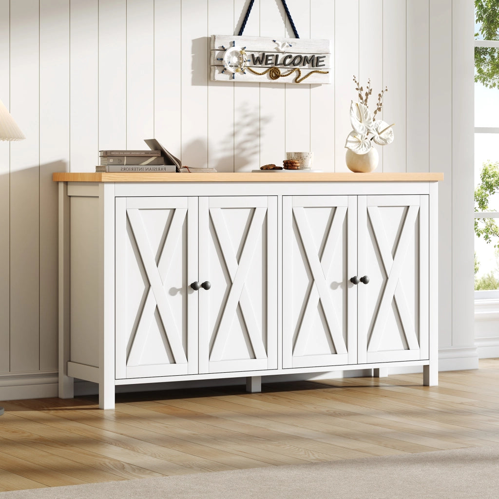 Sideboard bianco con 4 ante; 140x40x78 cm in MDF