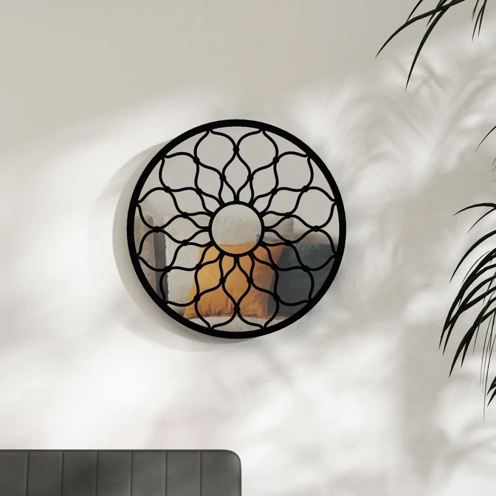 Specchio-Specchio DecorativoNero 60x3 cm Rotondo in Ferro per Uso Interno