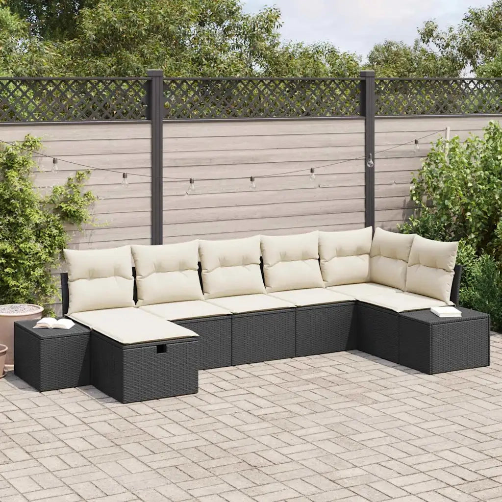 Set Divano da Giardino con cuscino 7 pcs Nero polyrattan 3359396
