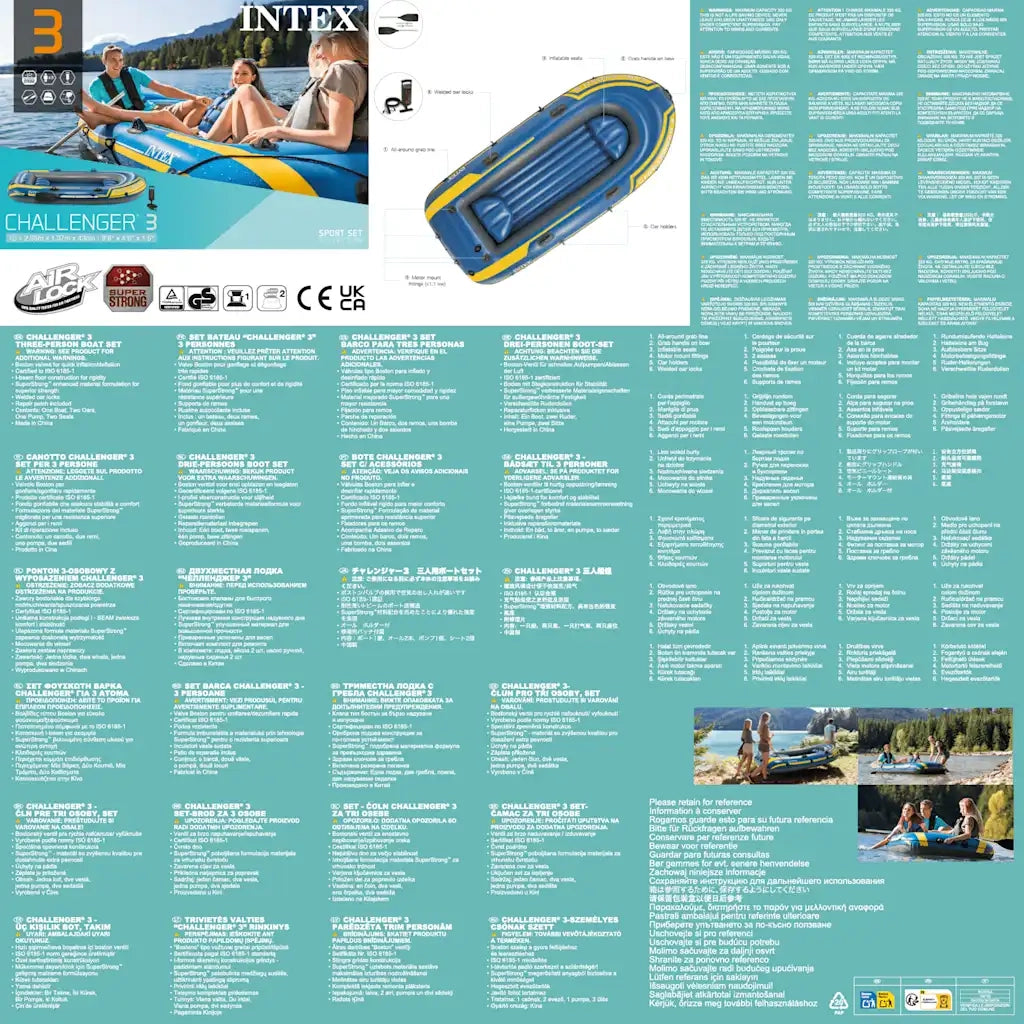 INTEX Gommone Gonfiabile con Remi e Pompa Challenger 3 Set 3202723