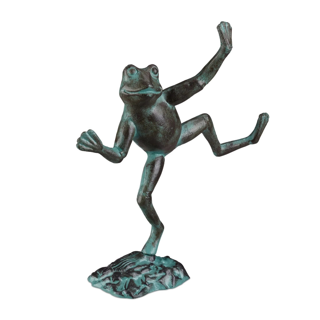Statua da giardino rana danzante atmosfera allegra 30 x 22 x 10 cm in ghisa verde 13_0005596