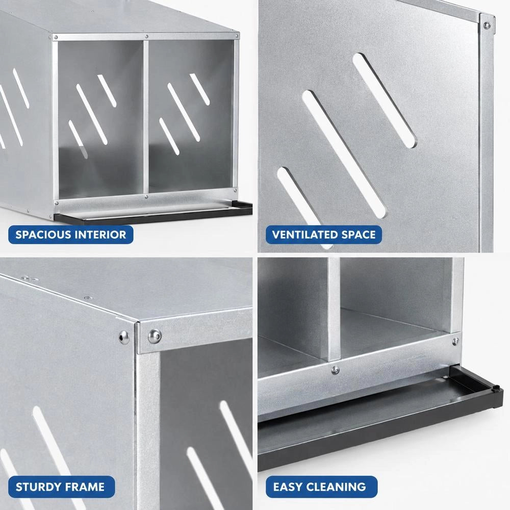 Chicken Nesting Box With 2 Compartments, Galvanized Silver Metal