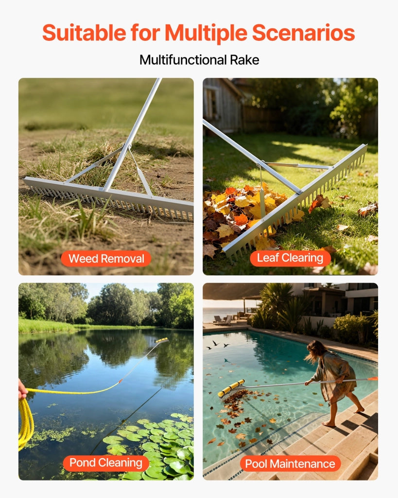 Rastrello da Giardino in Alluminio 914 mm con Manico 2590 mm Robusto per Terreno e Giardinaggio LVPA36-102
