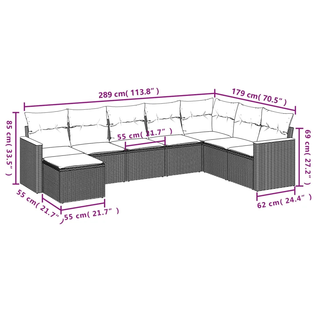 Set Divani da Giardino con Cuscini 8 pz Nero in Polyrattan 3226244
