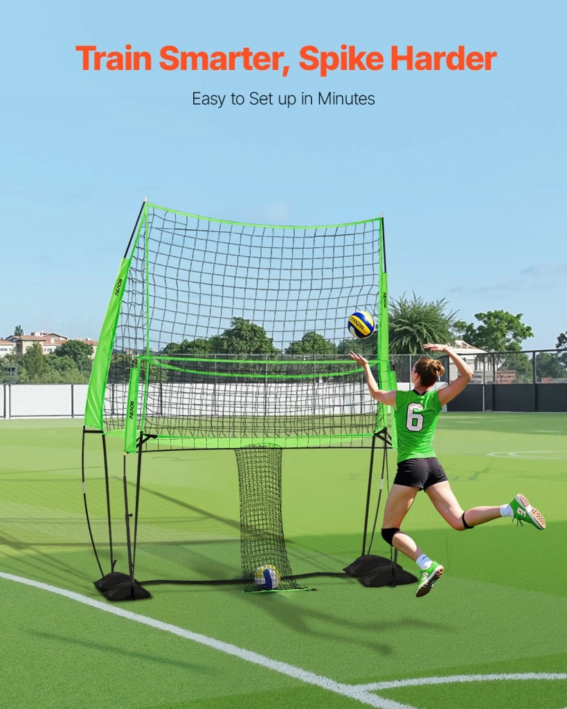SPN001 Rete per Allenamento Pallavolo con Ritorno Palla, Regolabile in Altezza, Telaio in Acciaio e Fibra di Vetro, Portatile da Giardino