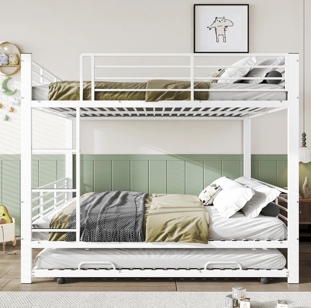 Letto a castello in metallo 3 posti con letto estraibile bianco