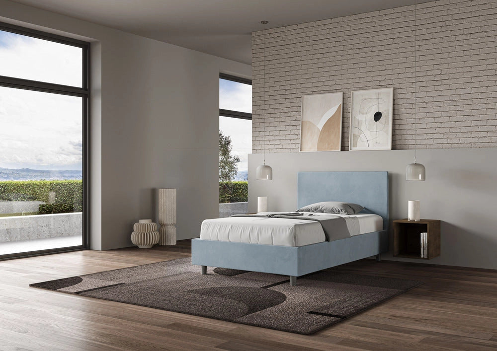 Letto 1 Piazza e Mezzo 120x210 cm con Rete e Contenitore Adele Azzurro
