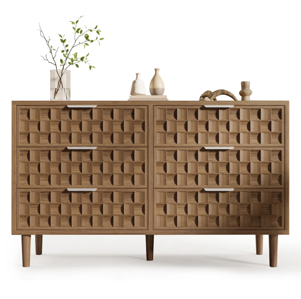 Sideboard 120x37x77 cm con 6 cassetti; effetto rovere; MDF