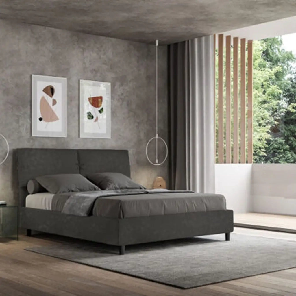 Letto matrimoniale senza rete imbottito 160x210 microfibra grigio Sleeper