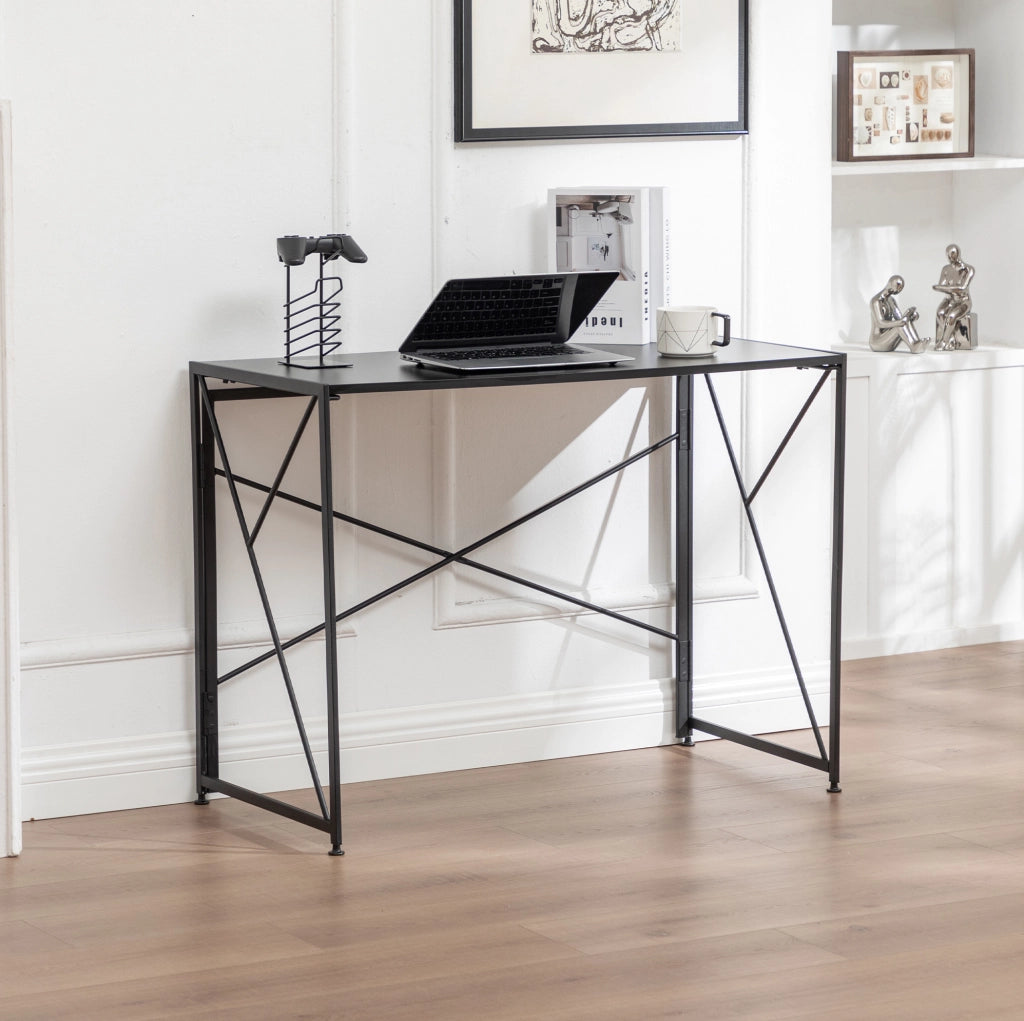 Scrivania Pieghevole Nera in MDF 99x50x75 cm per Casa e Ufficio