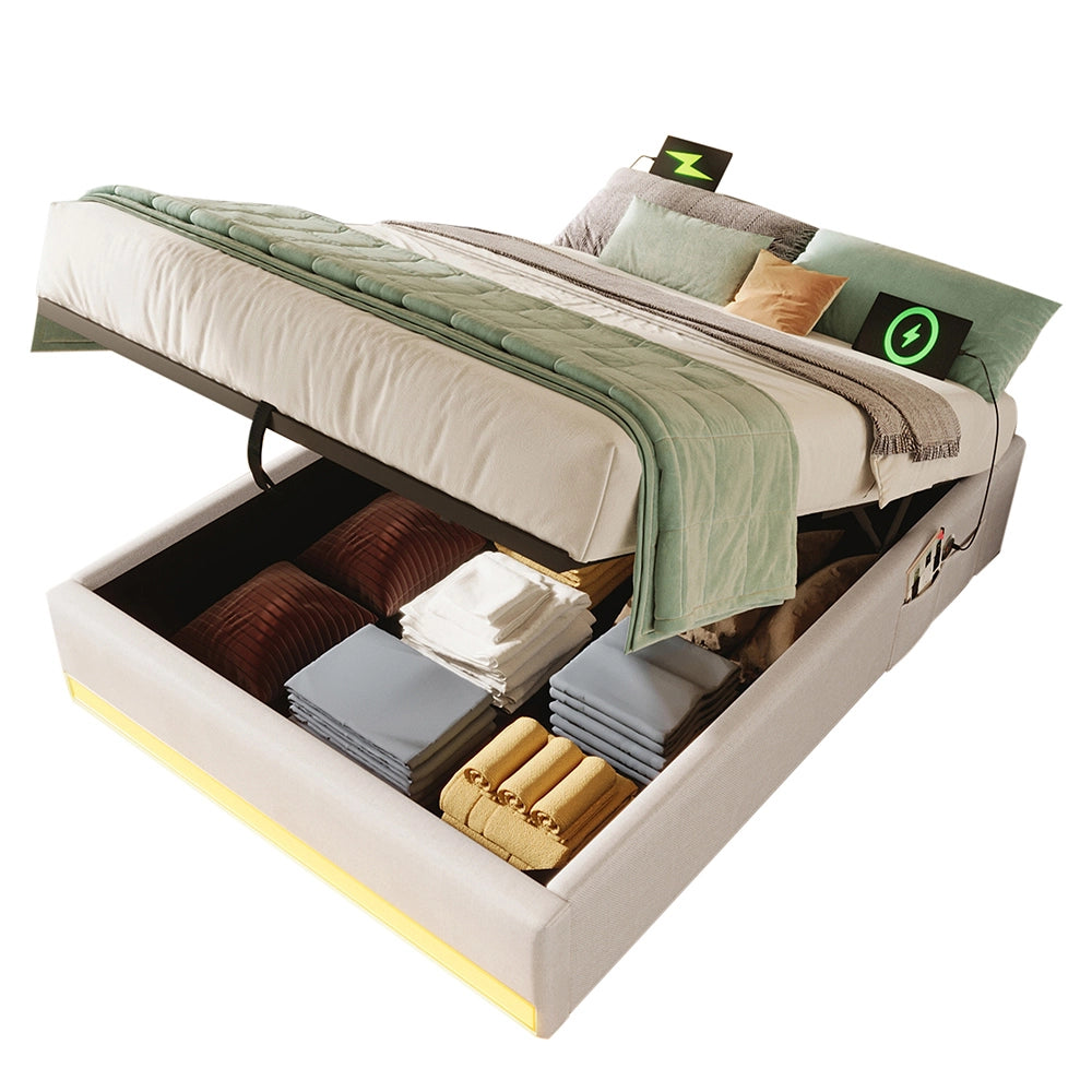 Letto contenitore - Xylo - 90x200 cm LED beige