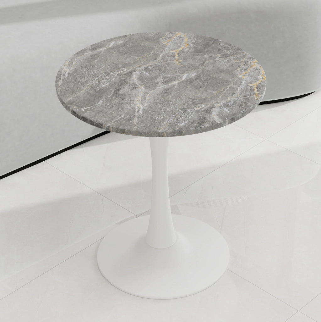 TAVOLO Basso Rotondo in Marmo Artificiale Bianco Antico e Grigio