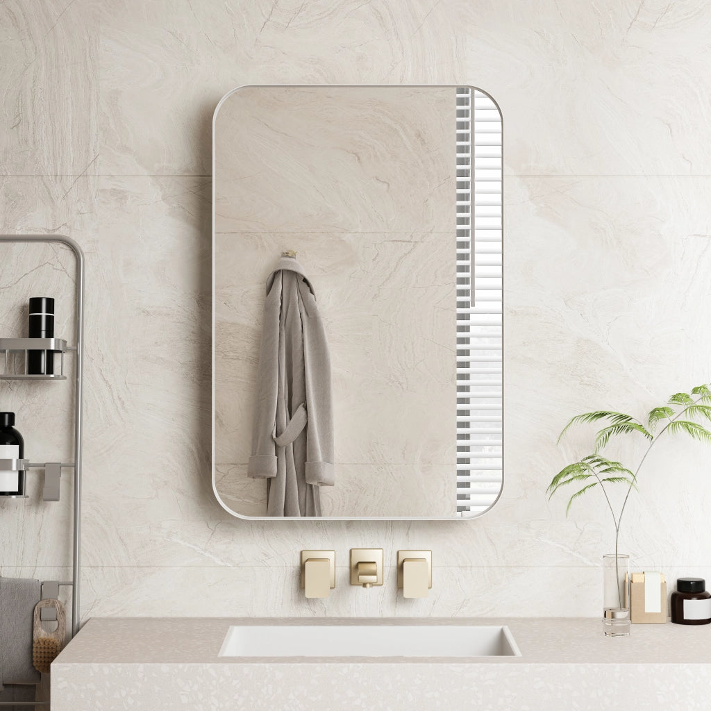 Mobile con specchio con 2 ripiani regolabili - per bagno e camera da letto - bianco
