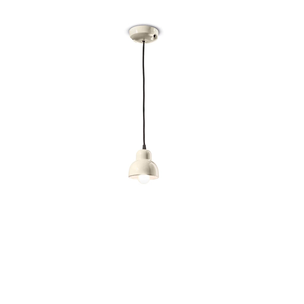 Lampadario Vintage Decò Berimbau Ceramica Crema 1 Luce E14