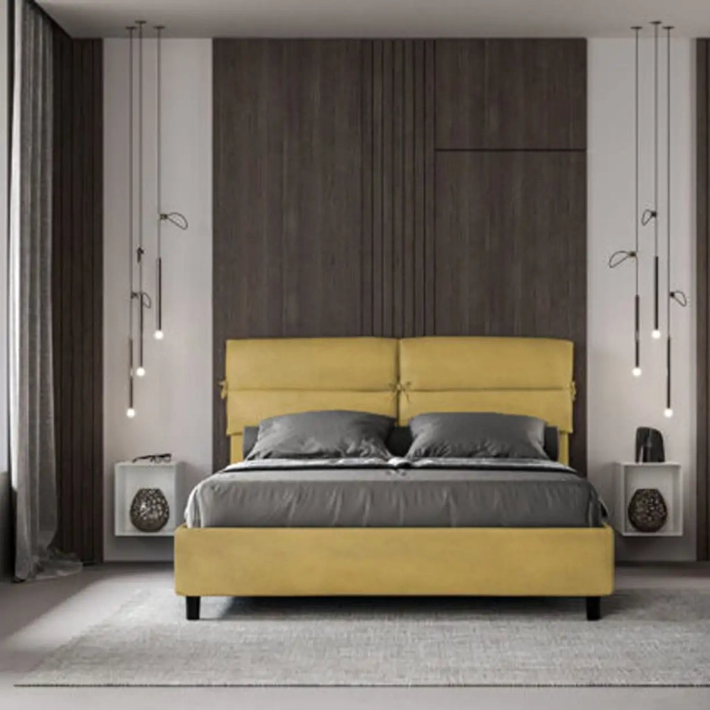Letto matrimoniale contenitore imbottito 160x190 microfibra ocra Nandy