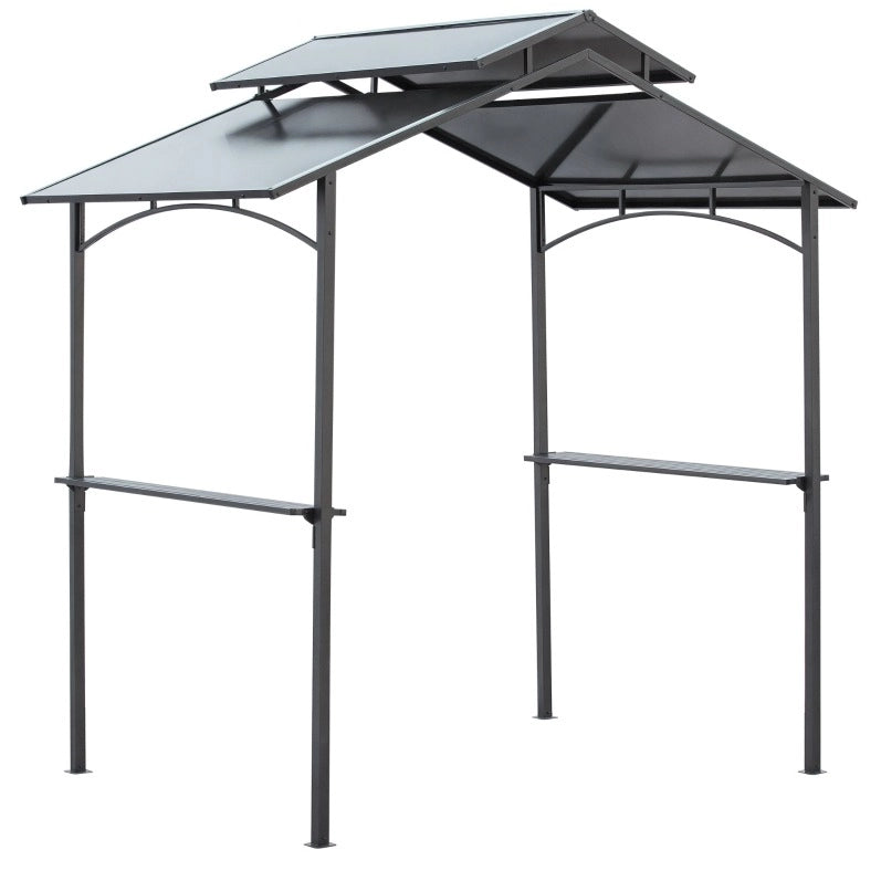 Gazebo barbecue 240 x 150 x 250 cm in acciaio nero e marrone con 2 ripiani