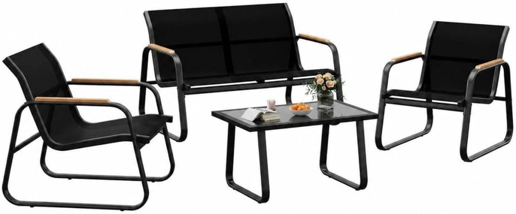 Set di mobili da giardino in 4 pezzi; in acciaio e Textilene; ideale per terrazze.