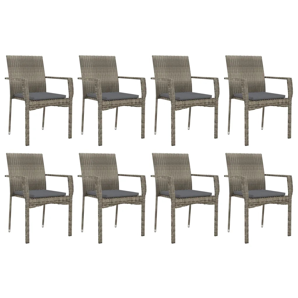 Set da Pranzo da Giardino 9 pz con Cuscini in Polyrattan Grigio 3184998
