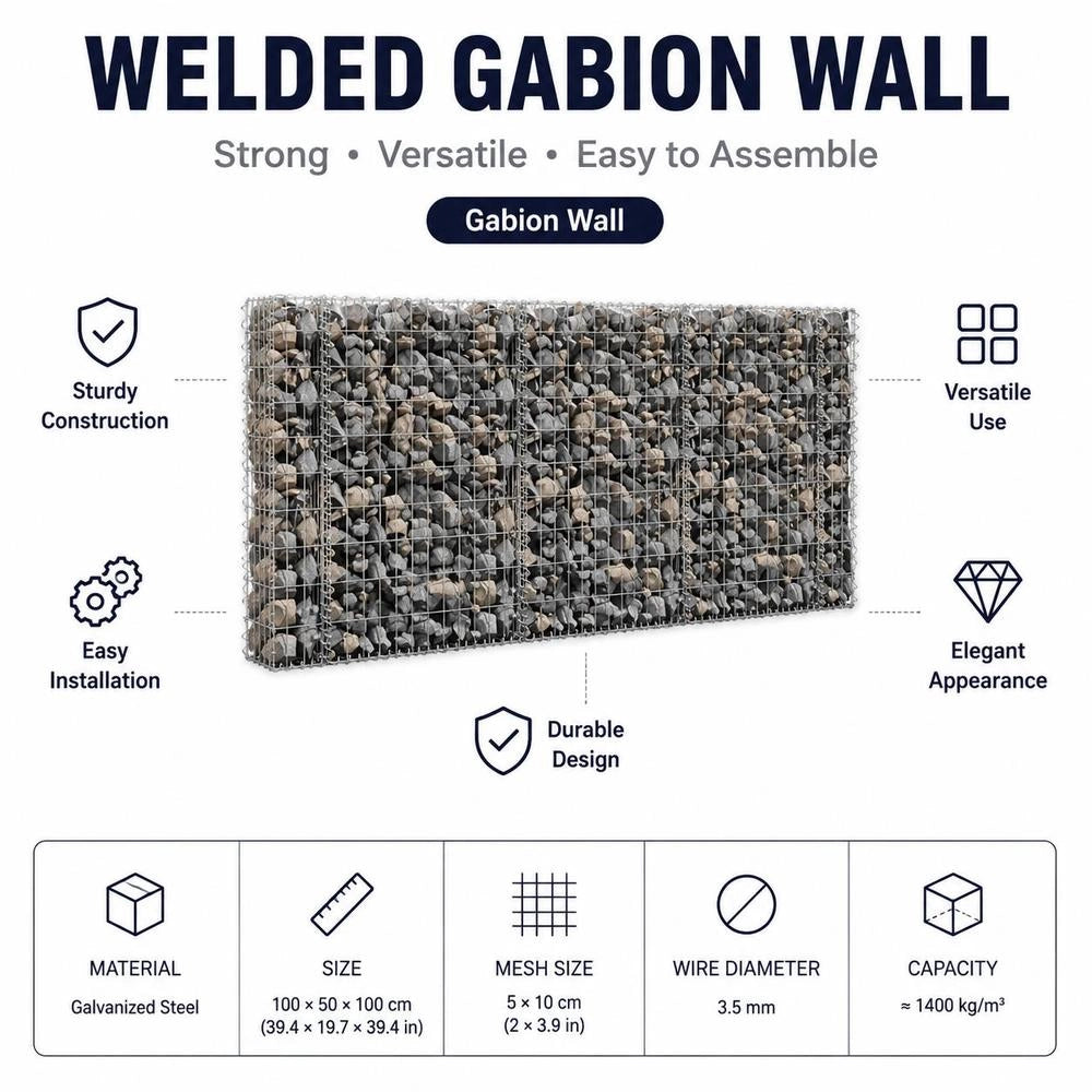 Gabion Wall With Cover, Galvanized Steel, 60x50x100 Cm