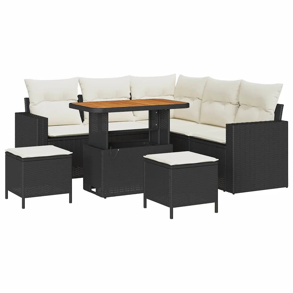 Set Divano da Giardino 9 pcs Nero e Crema polyrattan 3363565