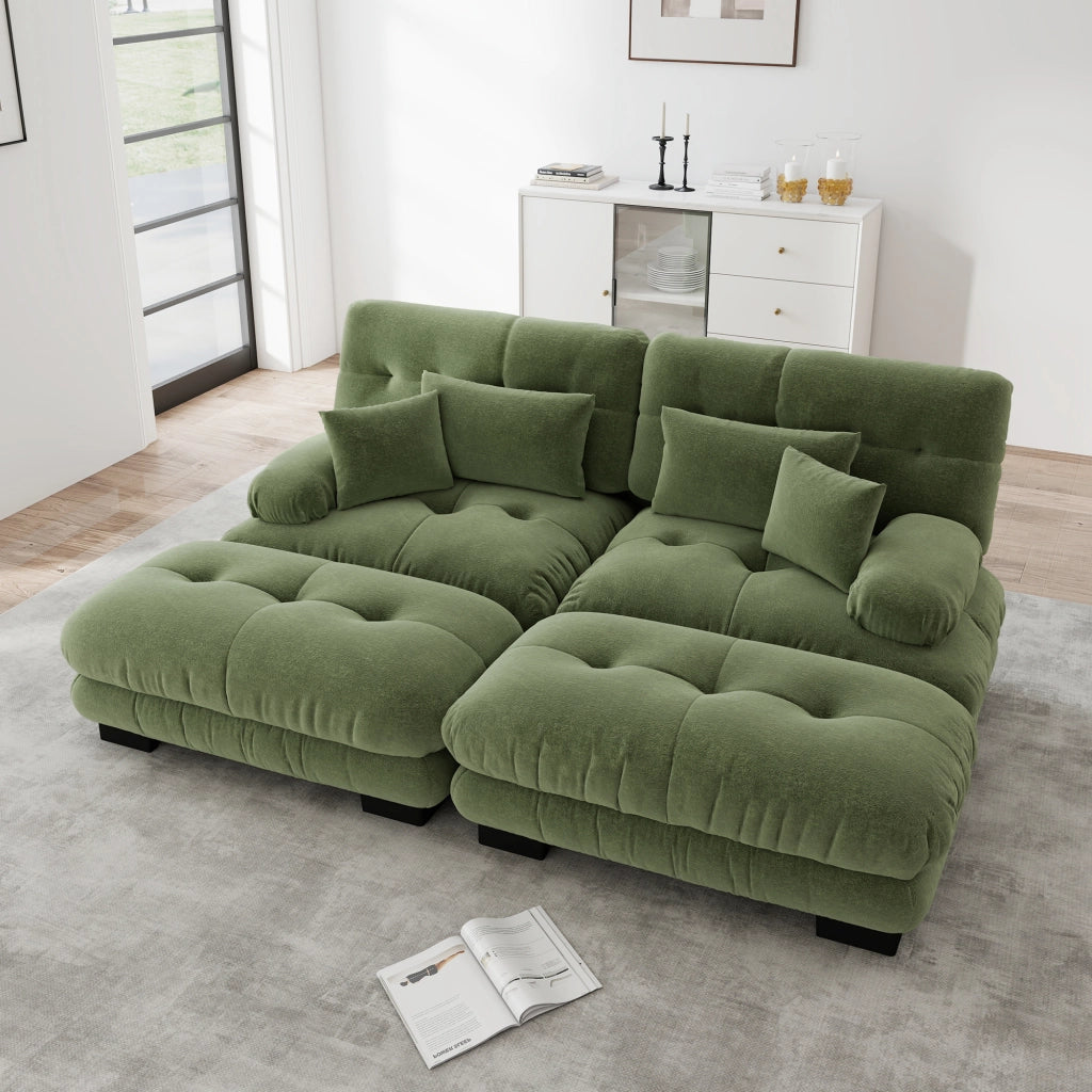 Divano Angolare in Chenille con Ottomane e Cuscini ¨C MINIMAL ¨C Verde
