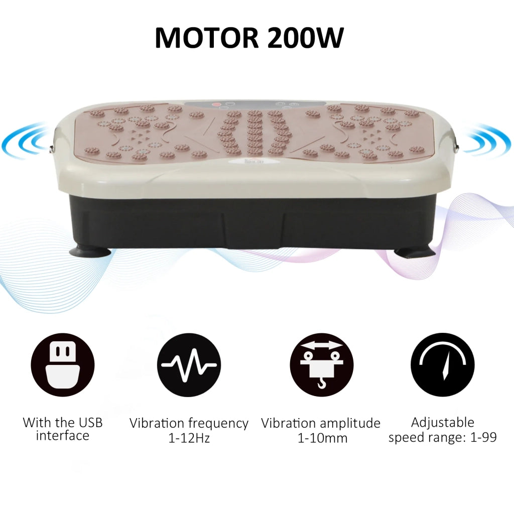 Piattaforma vibrante con telecomando, bande elastiche, display LED e altoparlante USB