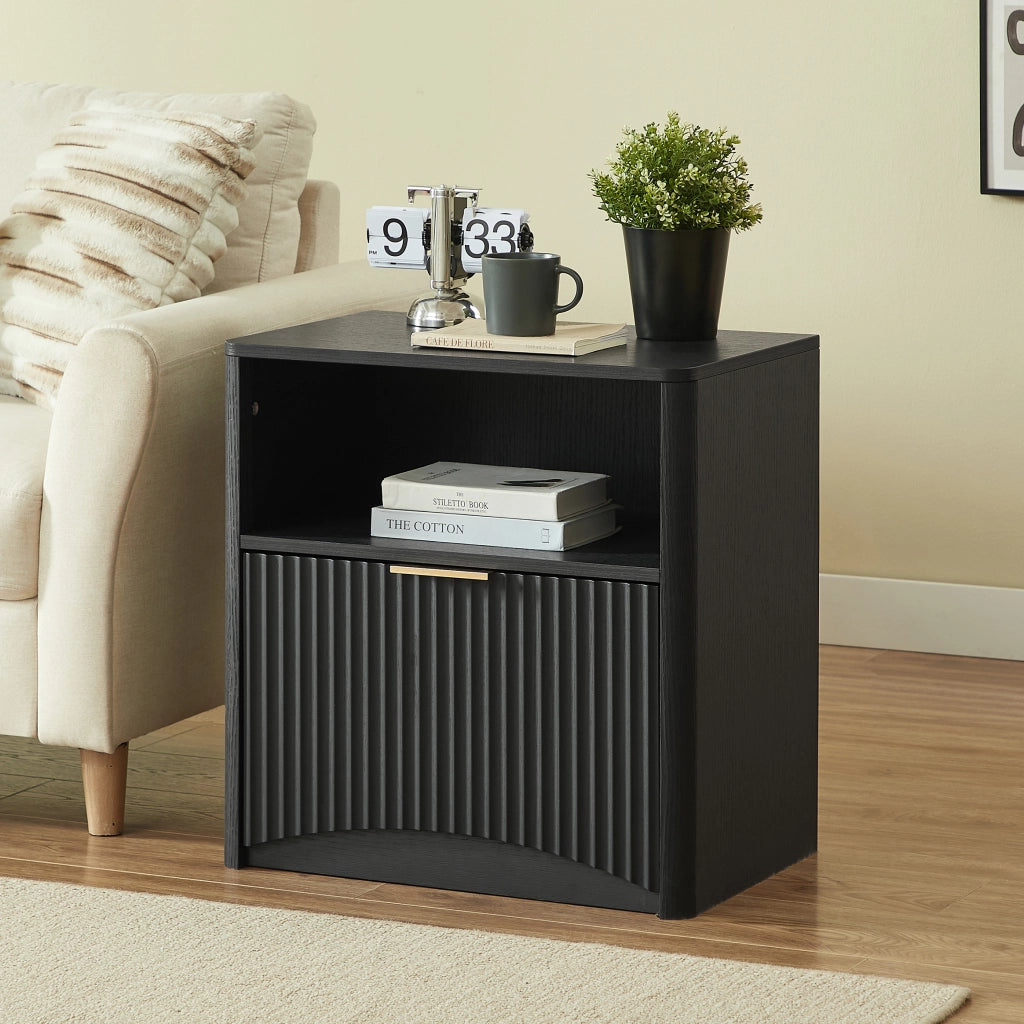 Comodino con 1 cassetto e vano aperto, per camera da letto, 58×38×60 cm, nero