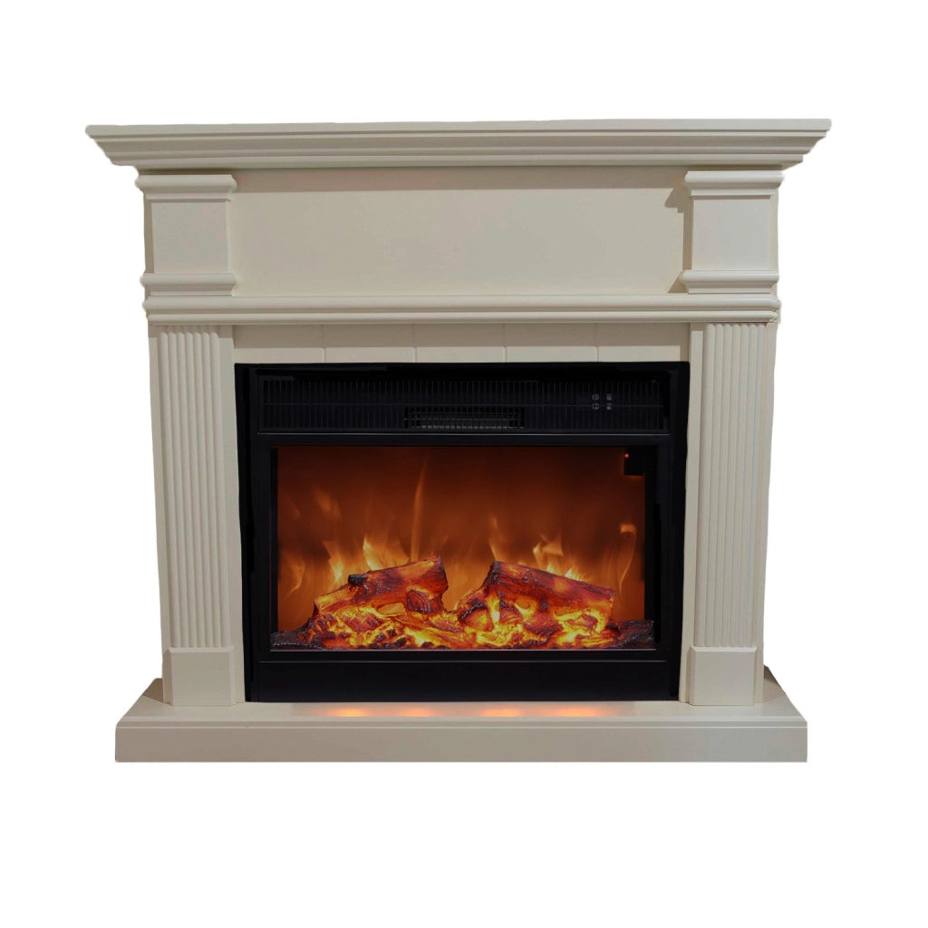 Camino Elettrico da Pavimento 114x28x102 cm Effetto Fiamma 1500W Sined Caldera XXL Bianco