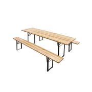 SET BIRRERIA PIEGHEVOLE TAVOLO E 2 PANCHE IN LEGNO CON GAMBE IN FERRO 70X220 CM