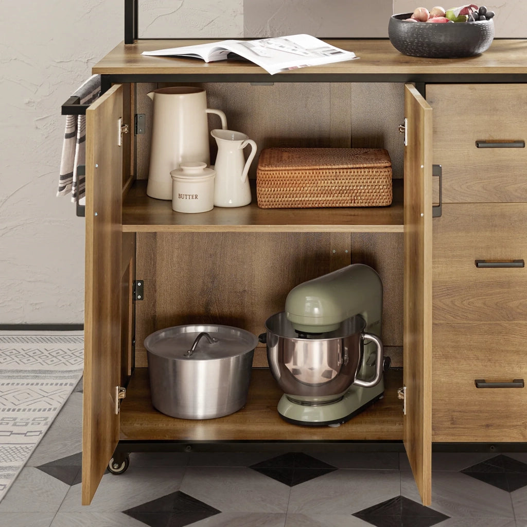 Carrello cucina,Credenza, Penisola cucina con ruote Stile vintage marrone, KNL02-PF