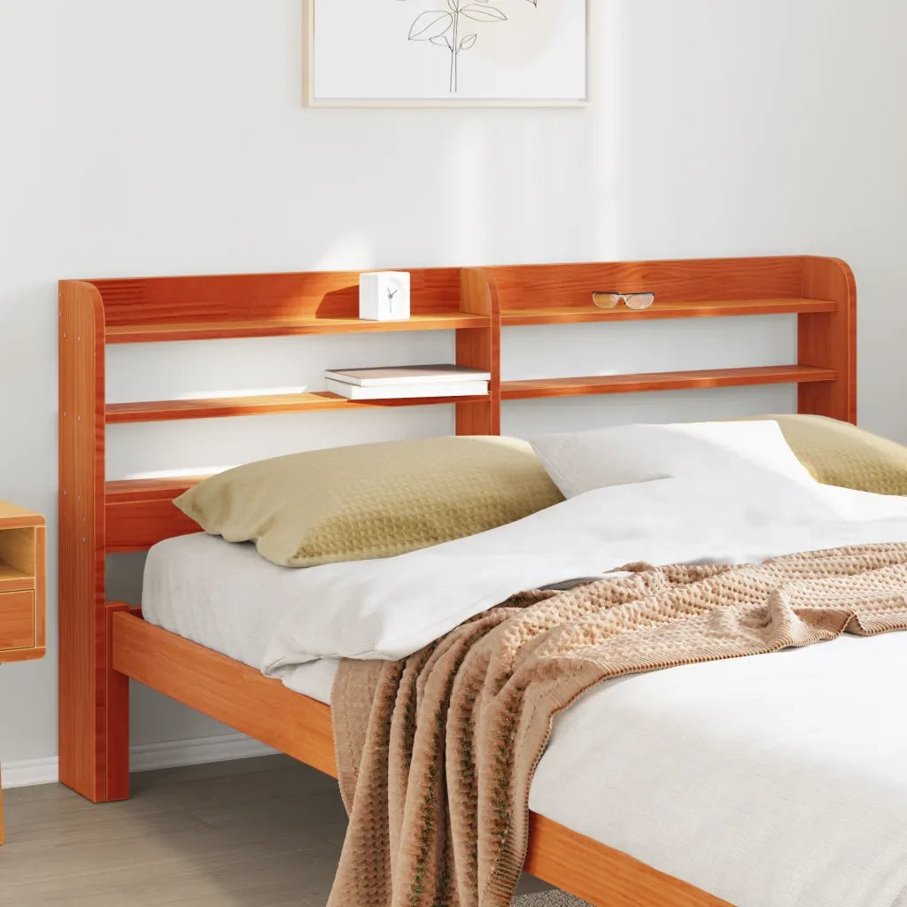 Testiera con Ripiani-Testata contenitore Marrone Cera 135 cm Legno Massello di Pino 486117