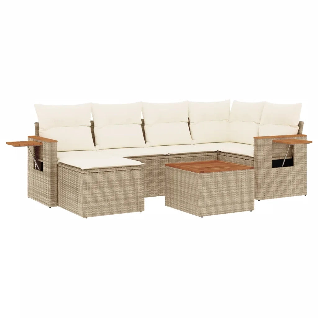 Set Divani da Giardino 7 pz con Cuscini Beige in Polyrattan 3259426