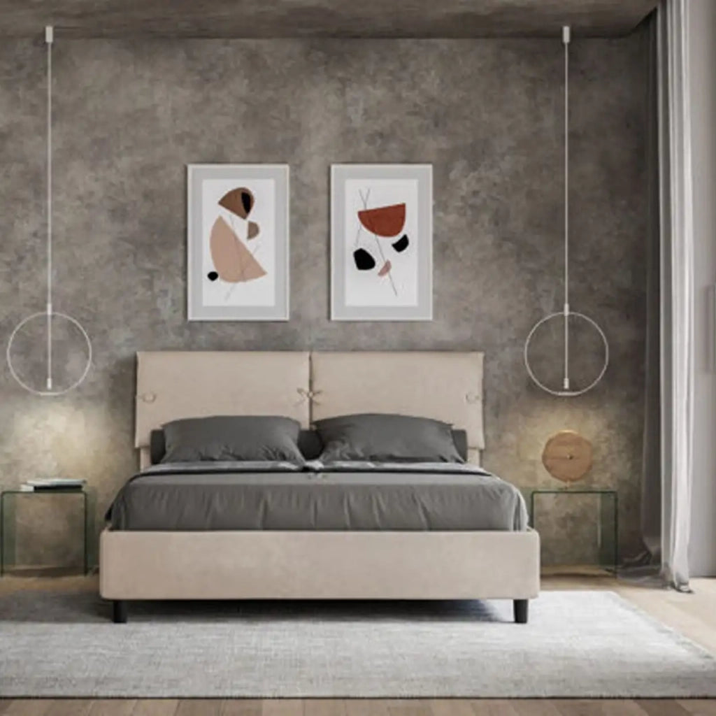 Letto matrimoniale senza rete imbottito 160x200 microfibra sabbia Sleeper