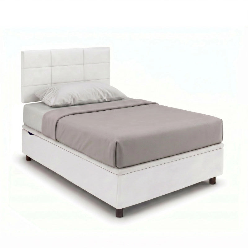 Letto imbottito Singolo 80x190 cm Square - Bianco,Similpelle,Contenitore