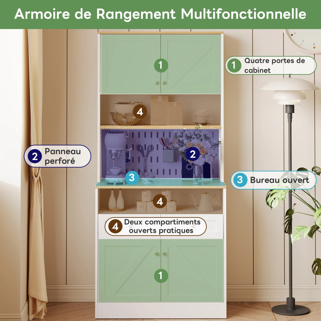 Credenza con 4 Ante e 2 Cassetti ¨C Xylo ¨C Bianco con Maniglie Argento
