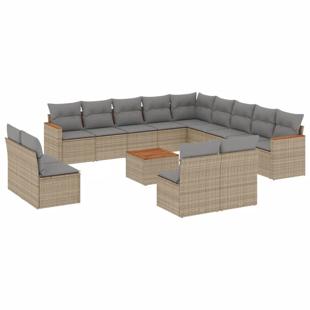 Set Divani da Giardino 14pz con Cuscini in Polyrattan Beige