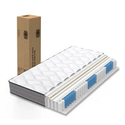 Materasso a molle insacchettate a 7 zone con memory foam; altezza circa 20 cm; bianco e grigio