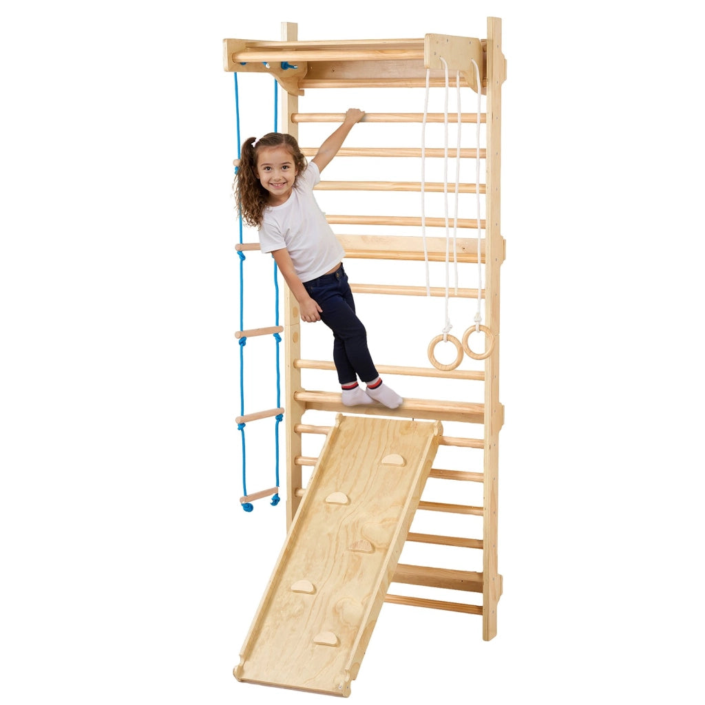 Scala Svedese da Parete in Legno di Pino ZF-LM-003 a 15 Gradini Spalliera Multifunzionale per Casa e Palestra Portata 100 kg