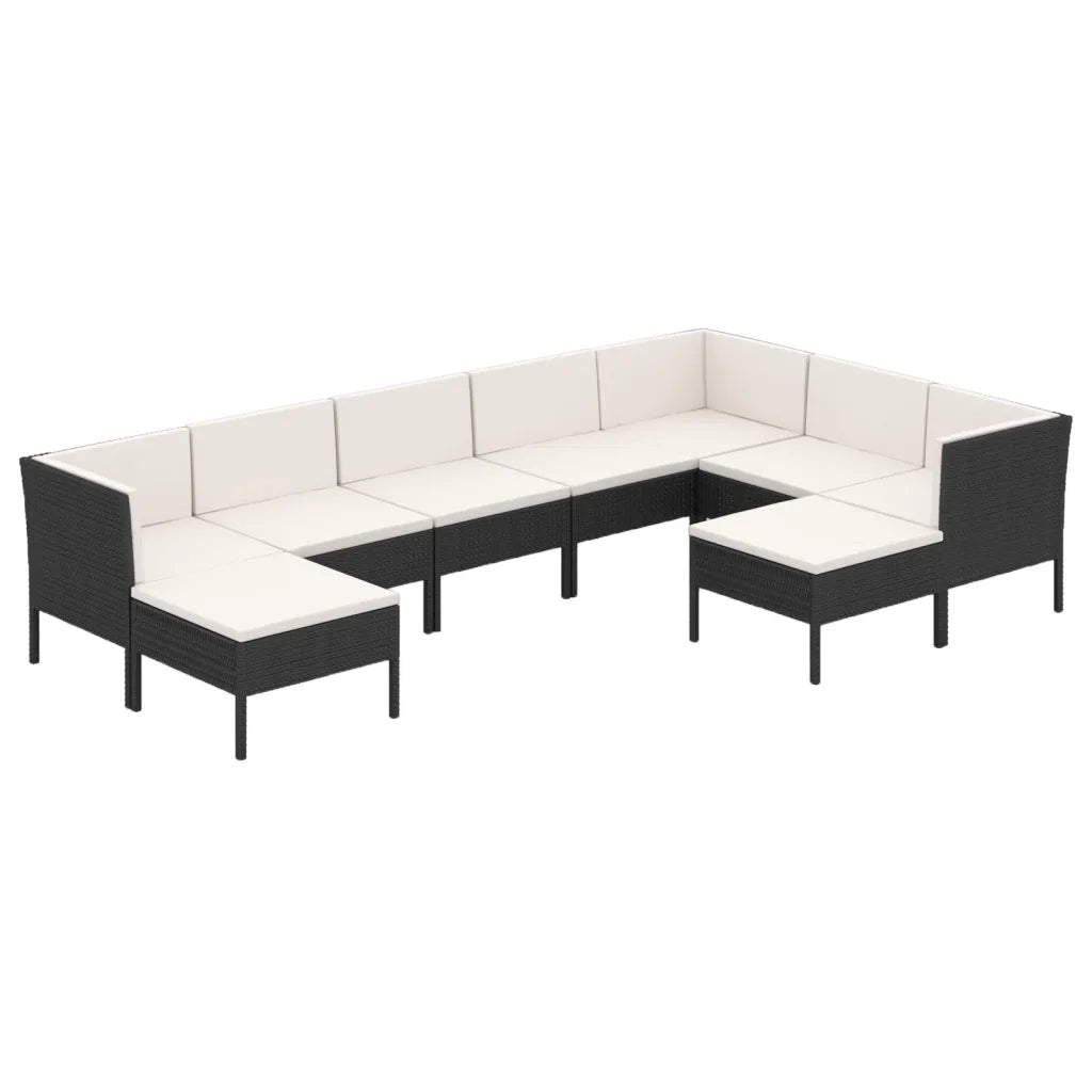 Set Divani da Giardino 9 pz con Cuscini in Polyrattan Nero 3094432