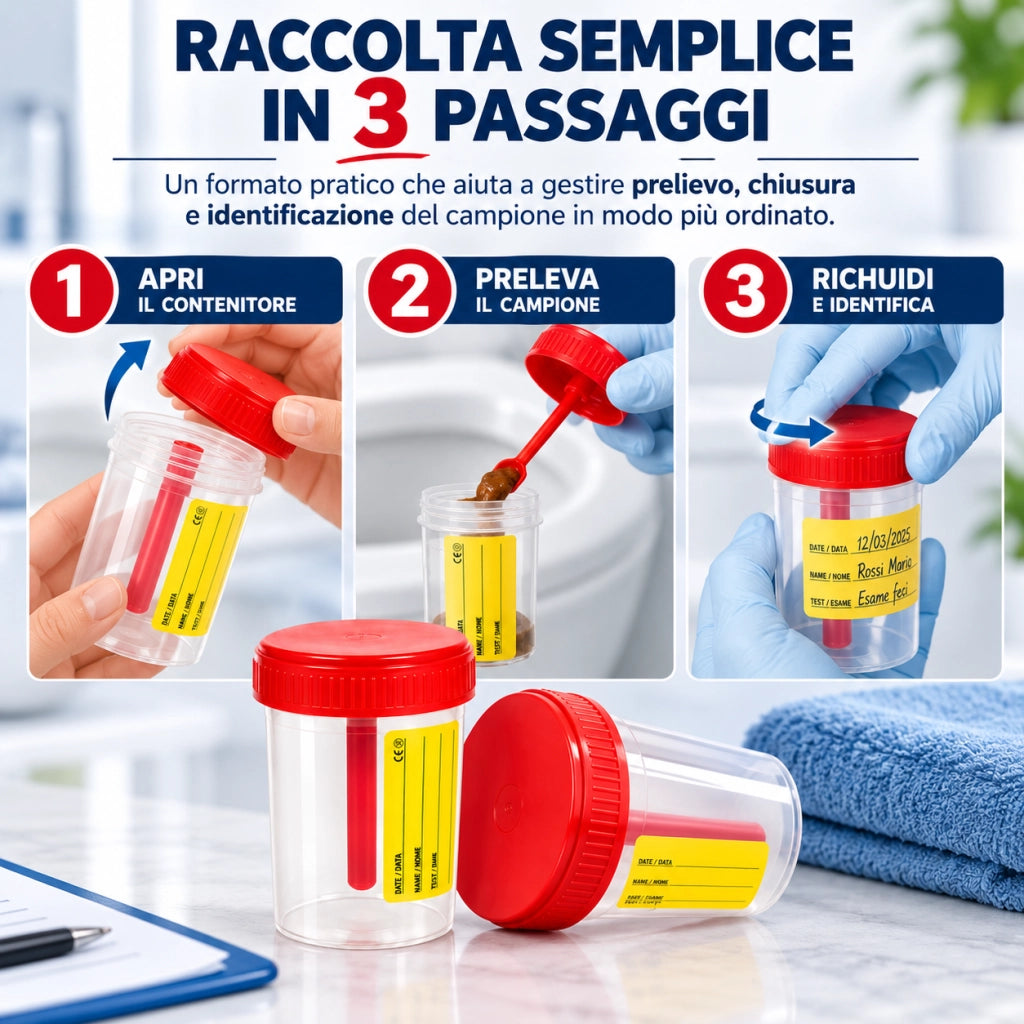 2 Contenitori Sterili per Feci 60 ml con Cucchiaino e Tappo 578943